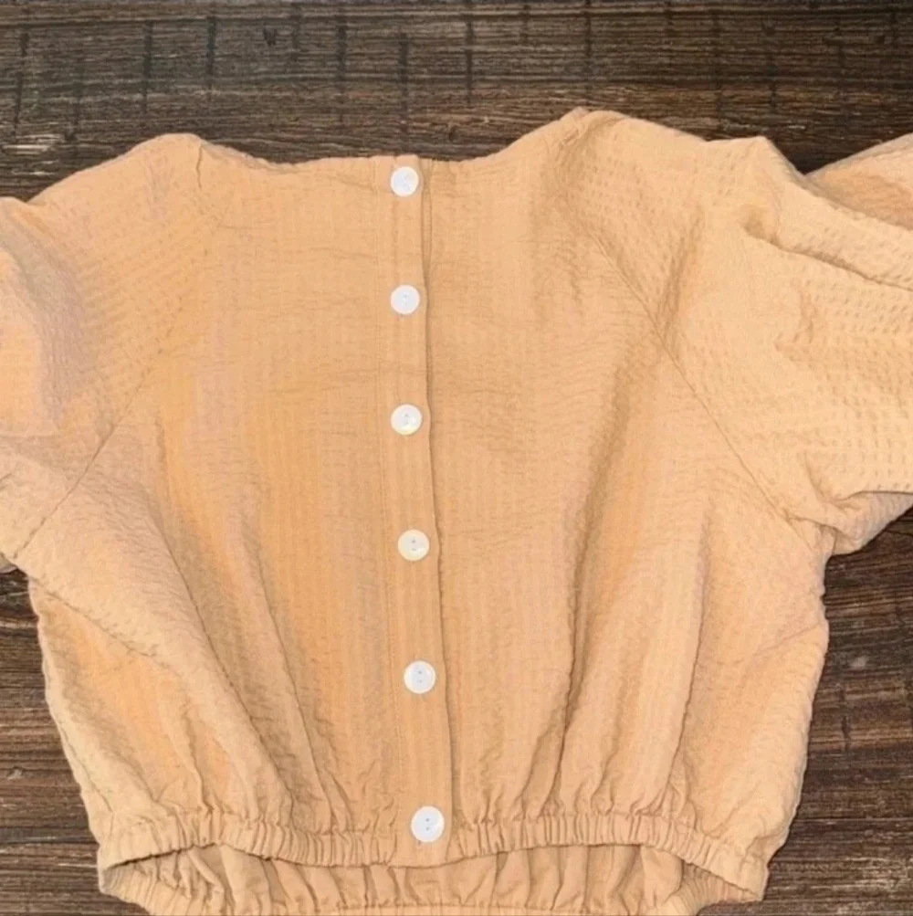 Madewell Women's Seersucker Puff-Sleeve Tan Lagenlook Preppy Mini Dress. Sz L - Picture 7 of 9